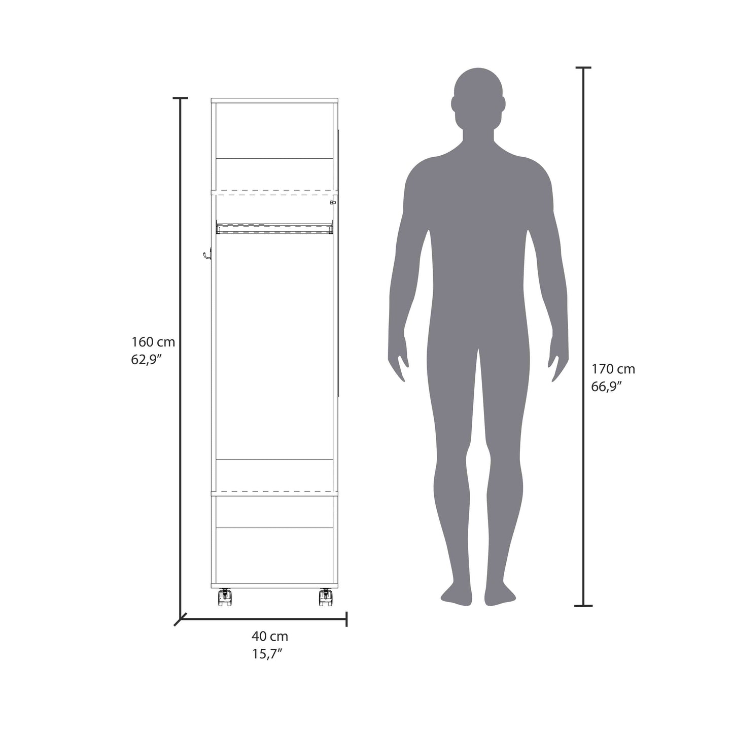 Closet Con Espejo Y Cuatro Ruedas Fm 025B Blanco