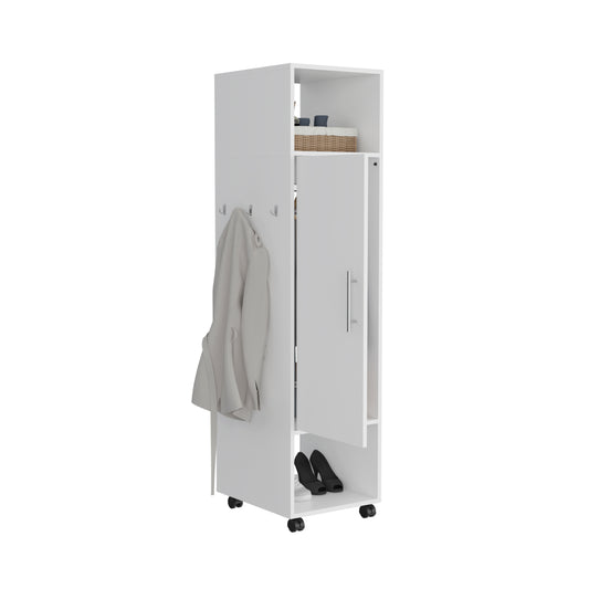 Closet Custer Blanco Con Una Puerta Batiente, Espejo Y Variedad De Entrepaños