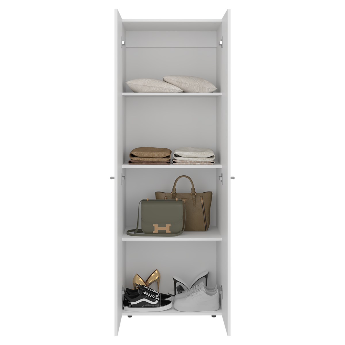 Combo Closet H-180 Cuatro Puertas, Almacenamiento, Zapatero, Colgado, Color Blanco