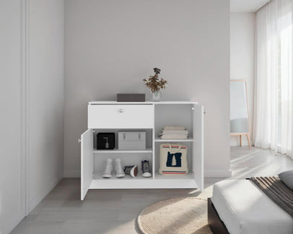 Comoda Praga Un Cajon Con Dos Puertas, Blanco