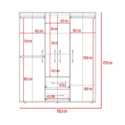 Closet Eco Golden Cuatro Puertas Y Dos Cajones Blanco, Variedad De Entrepaños Y Puertas Abatibles