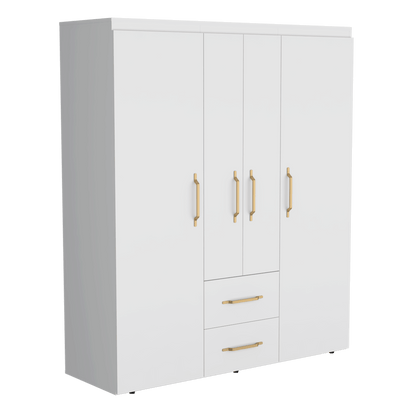 Closet Eco Golden Cuatro Puertas Y Dos Cajones Blanco, Variedad De Entrepaños Y Puertas Abatibles