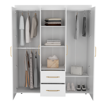 Closet Eco Golden, Blanco y Dorado, Variedad de Entrepaños y  Cuatro puertas Abatibles