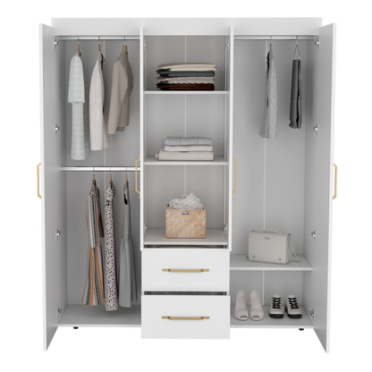 Closet Eco Golden, Blanco y Dorado, Variedad de Entrepaños y  Cuatro puertas Abatibles
