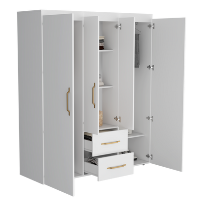 Closet Eco Golden, Blanco y Dorado, Variedad de Entrepaños y  Cuatro puertas Abatibles