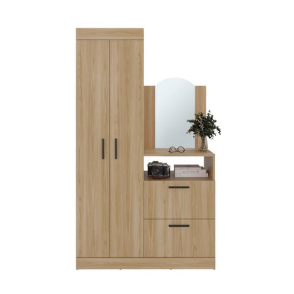 Closet Comoda Con Espejo Tres Puertas Un Cajon, Café Claro