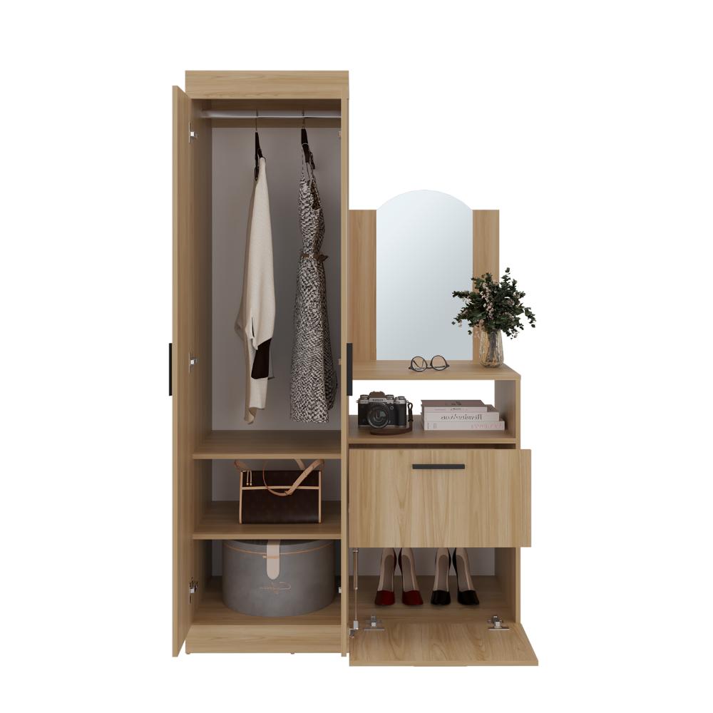 Closet Comoda Con Espejo Tres Puertas Un Cajon, Café Claro