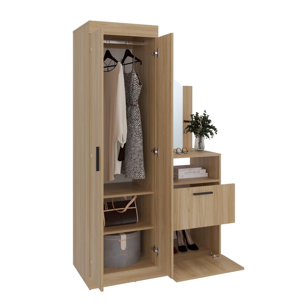 Closet Comoda Con Espejo Tres Puertas Un Cajon, Café Claro