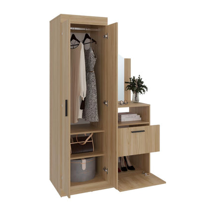 Closet Comoda Con Espejo Tres Puertas Un Cajon, Café Claro