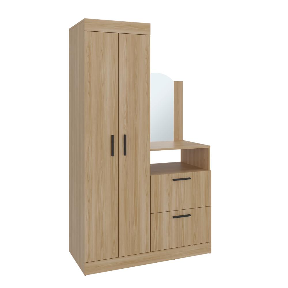 Closet Comoda Con Espejo Tres Puertas Un Cajon, Café Claro