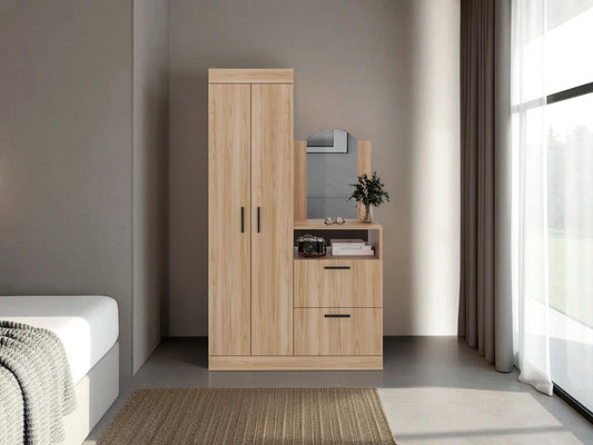 Closet Comoda Con Espejo Tres Puertas Un Cajon, Café Claro