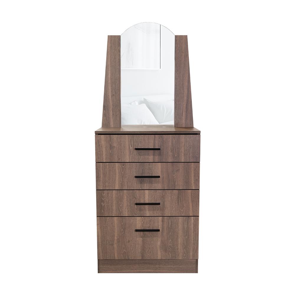 Comoda Con Espejo Tres Cajones Una Puerta, Café Oscuro