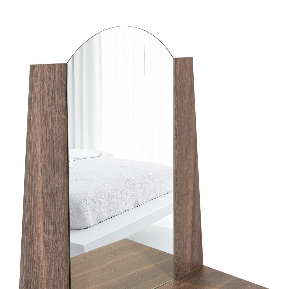 Comoda Con Espejo Tres Cajones Una Puerta, Café Oscuro