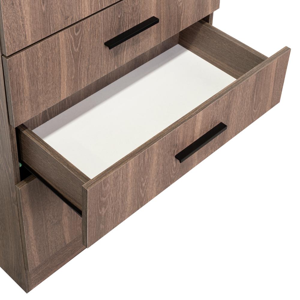 Comoda Con Espejo Tres Cajones Una Puerta, Café Oscuro