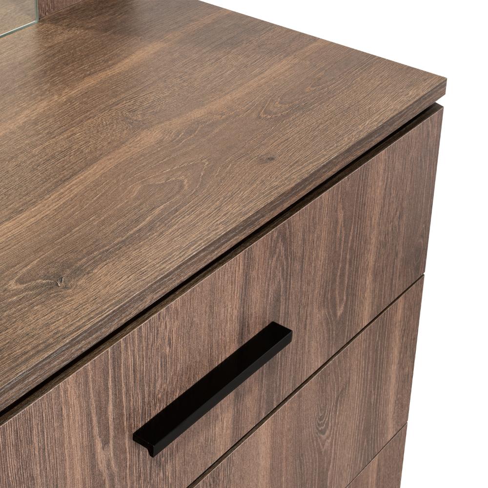 Comoda Con Espejo Tres Cajones Una Puerta, Café Oscuro