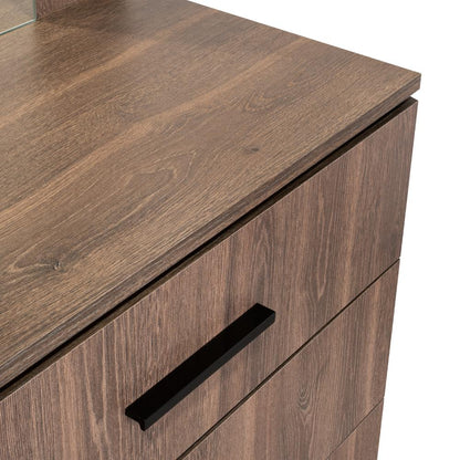 Comoda Con Espejo Tres Cajones Una Puerta, Café Oscuro