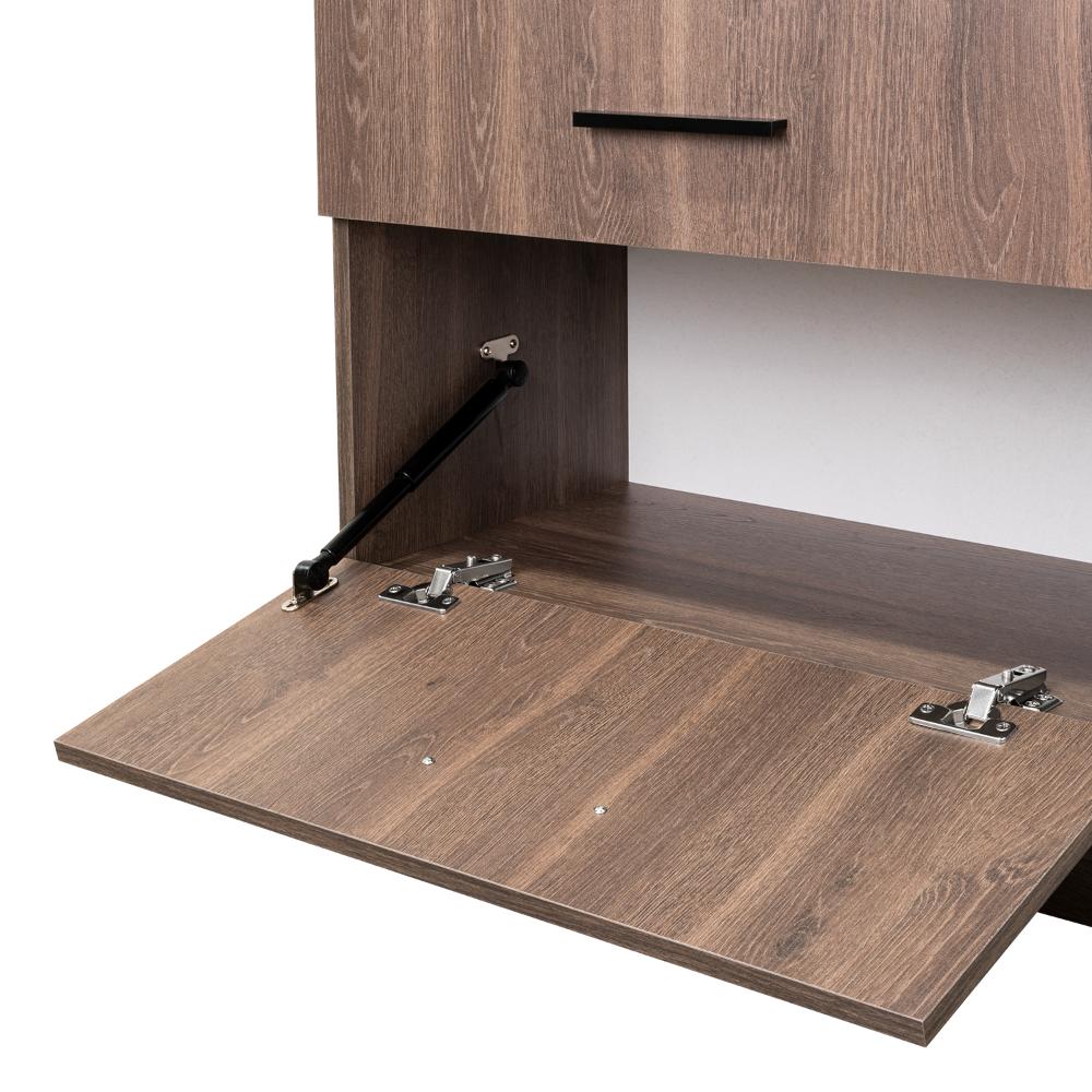 Comoda Con Espejo Tres Cajones Una Puerta, Café Oscuro