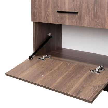 Comoda Con Espejo Tres Cajones Una Puerta, Café Oscuro