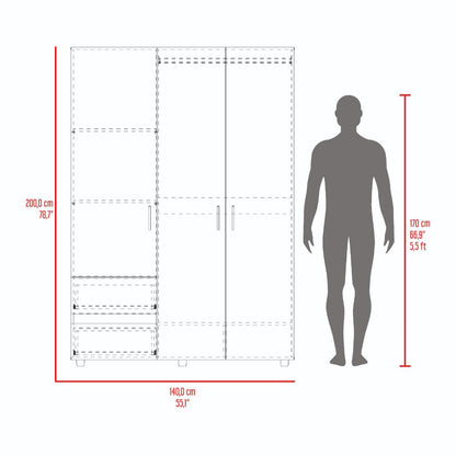 Closet Light 140, Fresno Europeo y Wengue, con tres puertas abatibles