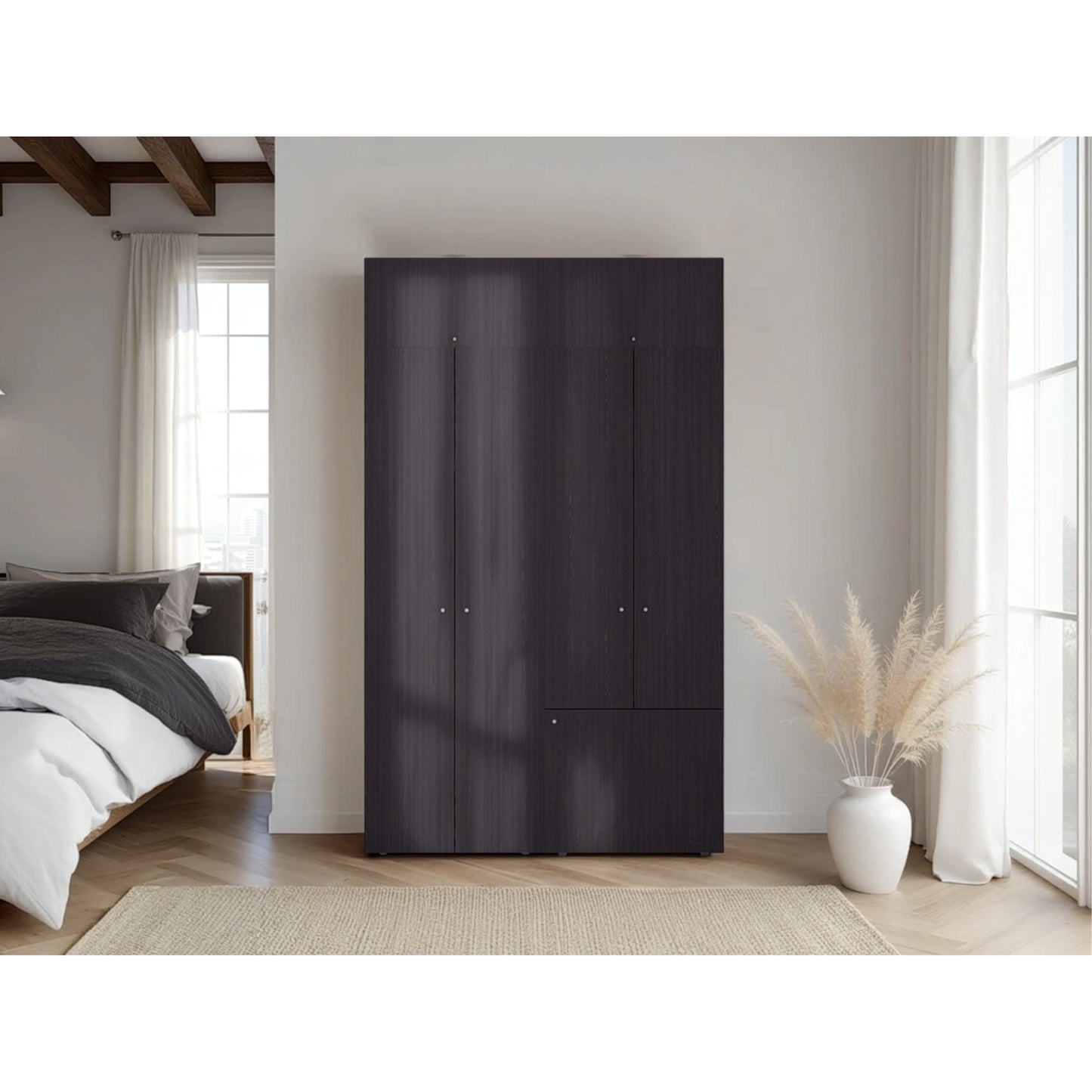 Combo Closet H-200 Siete Puertas, Almacenamiento, Optimizacion, Colgado, Color Negro