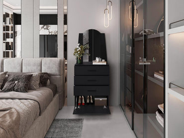 Comoda Con Espejo Tres Cajones Una Puerta, Negro