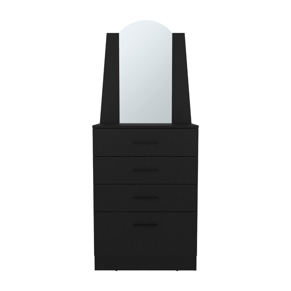 Comoda Con Espejo Tres Cajones Una Puerta, Negro