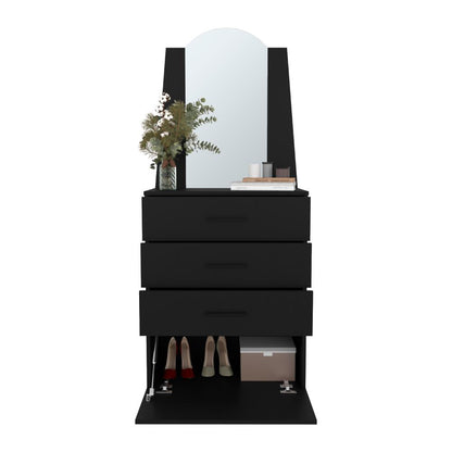 Comoda Con Espejo Tres Cajones Una Puerta, Negro