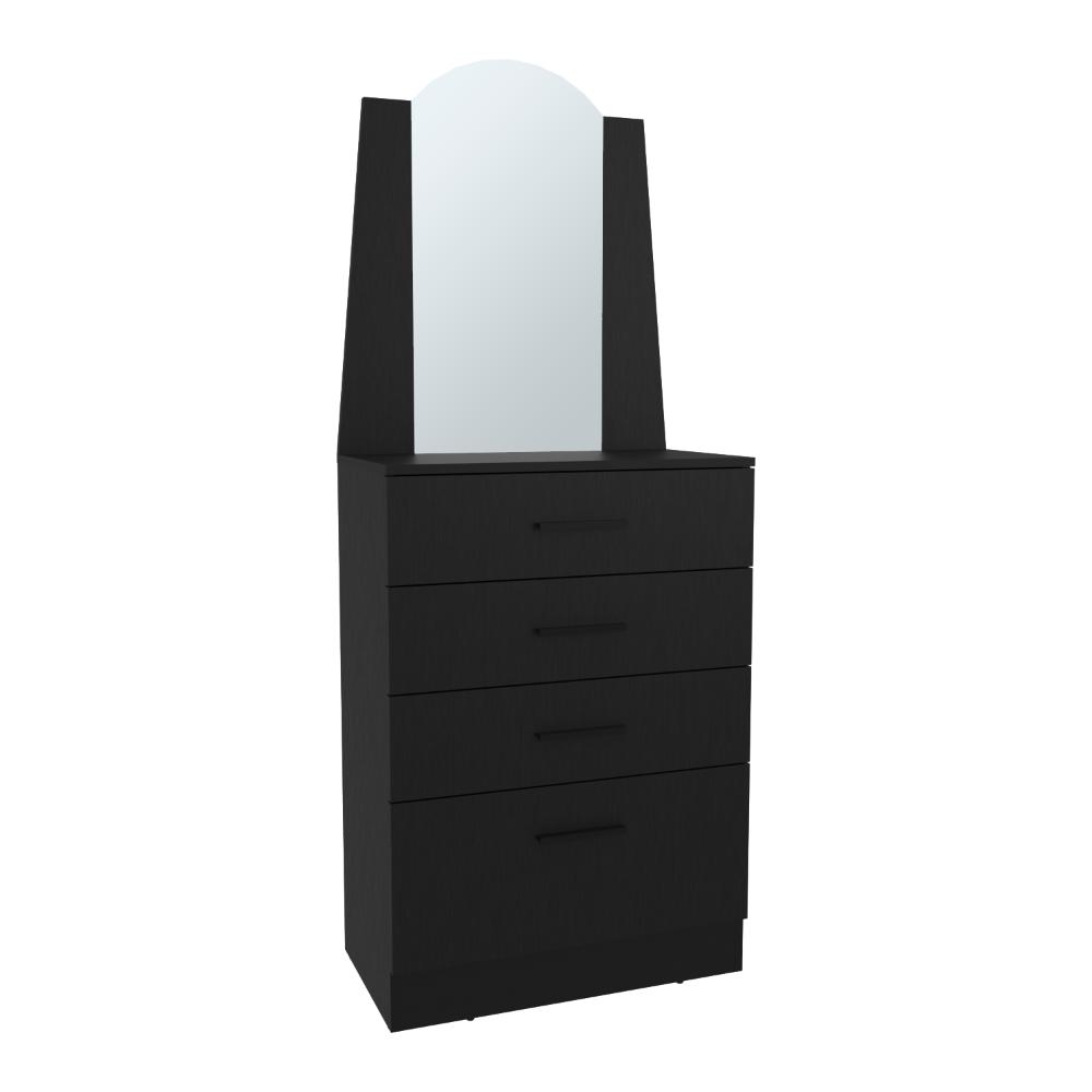 Comoda Con Espejo Tres Cajones Una Puerta, Negro
