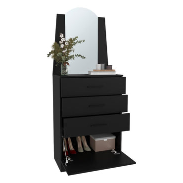 Comoda Con Espejo Tres Cajones Una Puerta, Negro