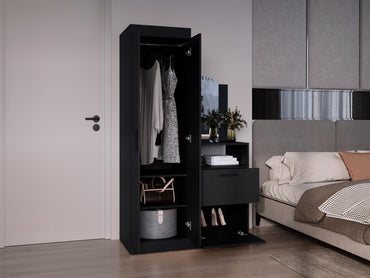 Closet Comoda Con Espejo Tres Puertas Un Cajon, Negro