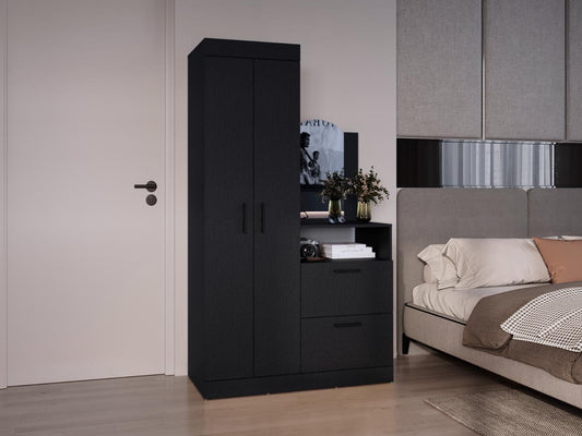 Closet Comoda Con Espejo Tres Puertas Un Cajon, Negro