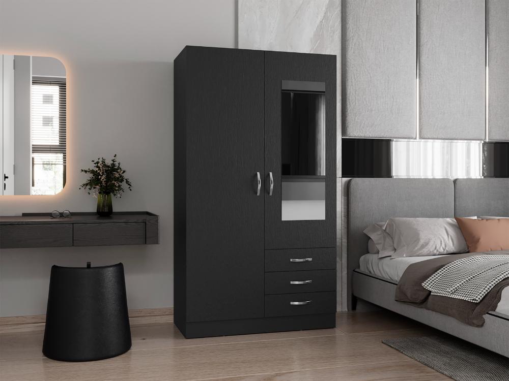 Closet Samka, Wengue, con dos puertas abatibles y tres cajones