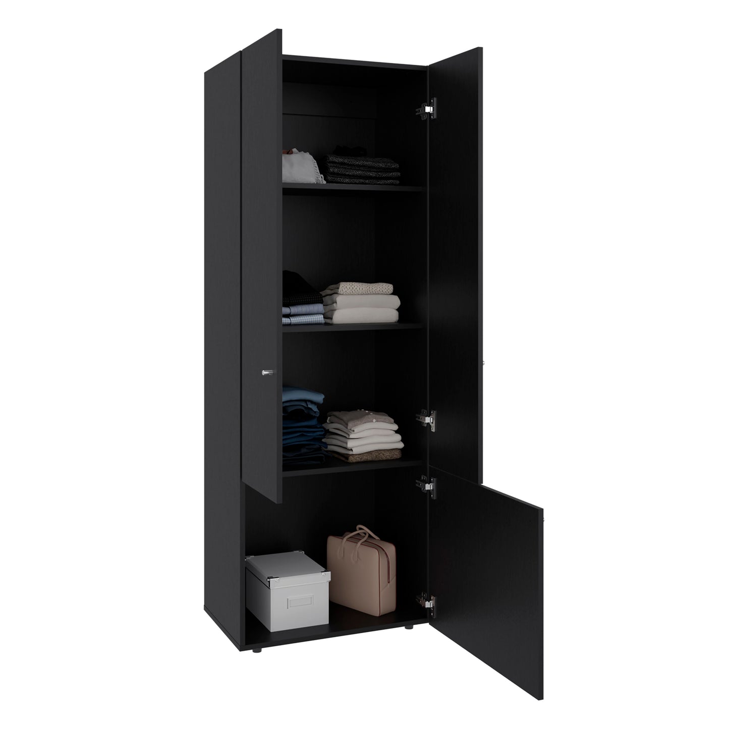 Combo Closet H-200 Seis Puertas, Almacenamiento, Zapatero, Colgado, Color Negro