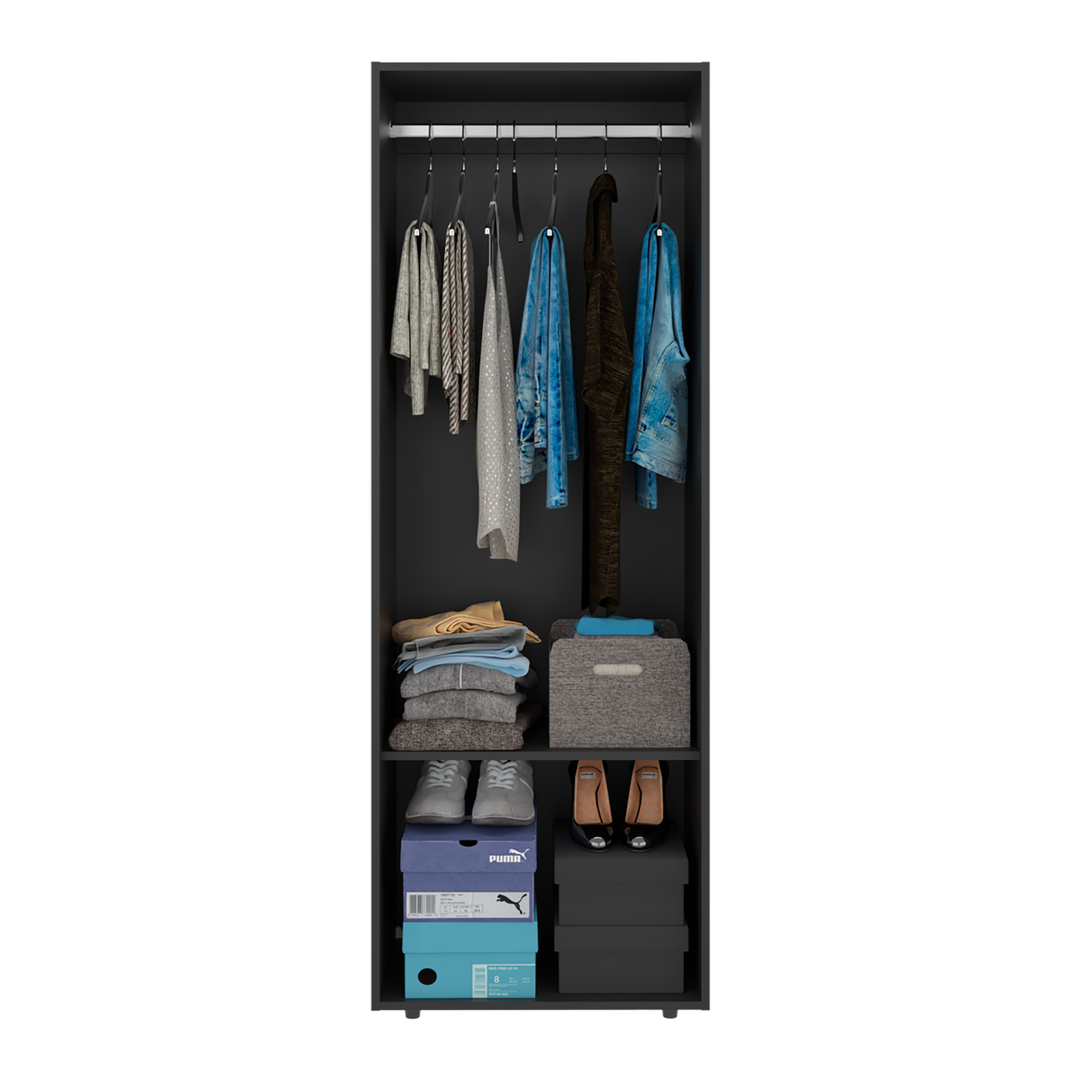 Combo Closet H-200 Diez Puertas, Almacenamiento, Optimizacion, Zapatero, Colgado, Color Negro