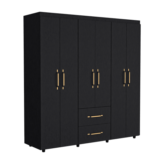 Closet Golden Seis Puertas Y Dos Cajones Negro, Variedad De Entrepaños Y Puertas Abatibles