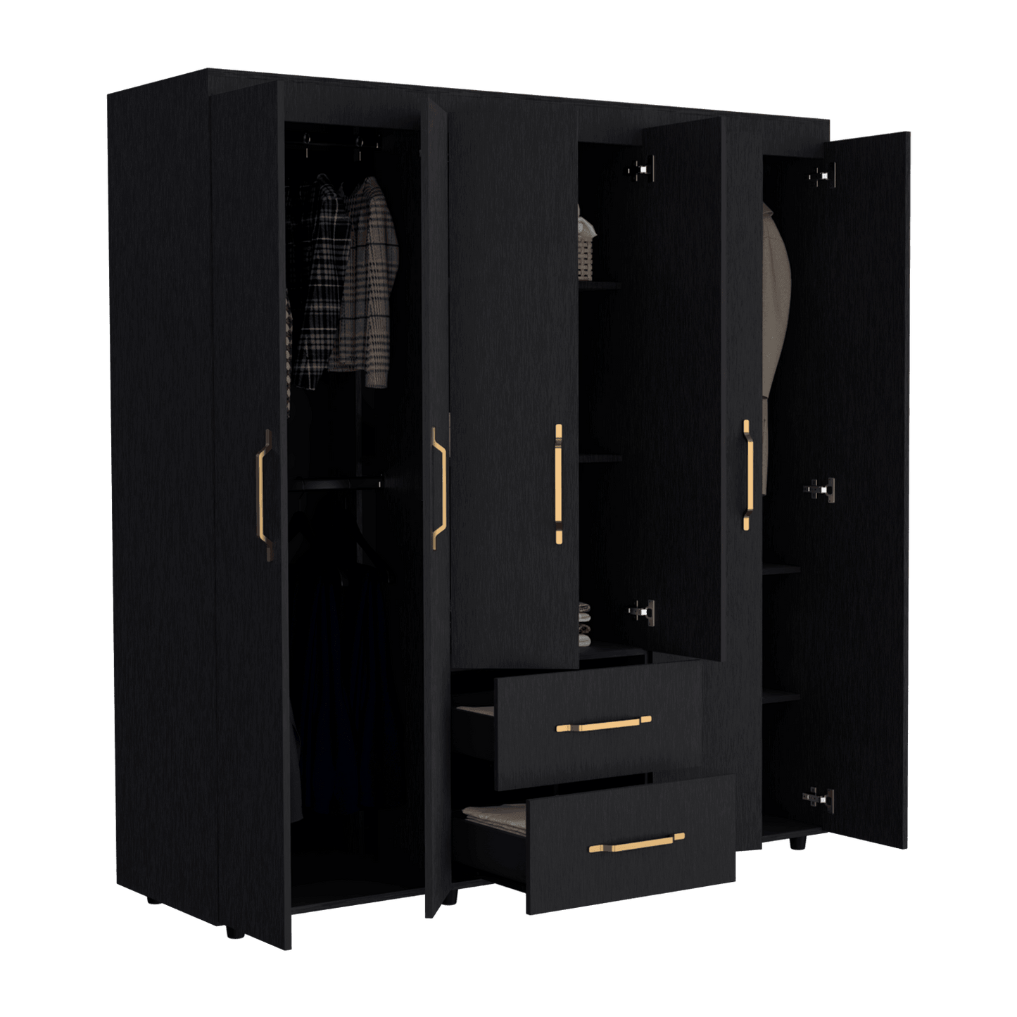 Closet Golden, Wengue, Variedad de Entrepaños y Seis Puertas Abatibles