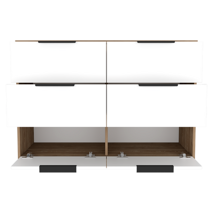 COMODA KASSIO 4 CAJONES 2 PUERTAS ABATIBLES - CAFÉ CLARO / BLANCO