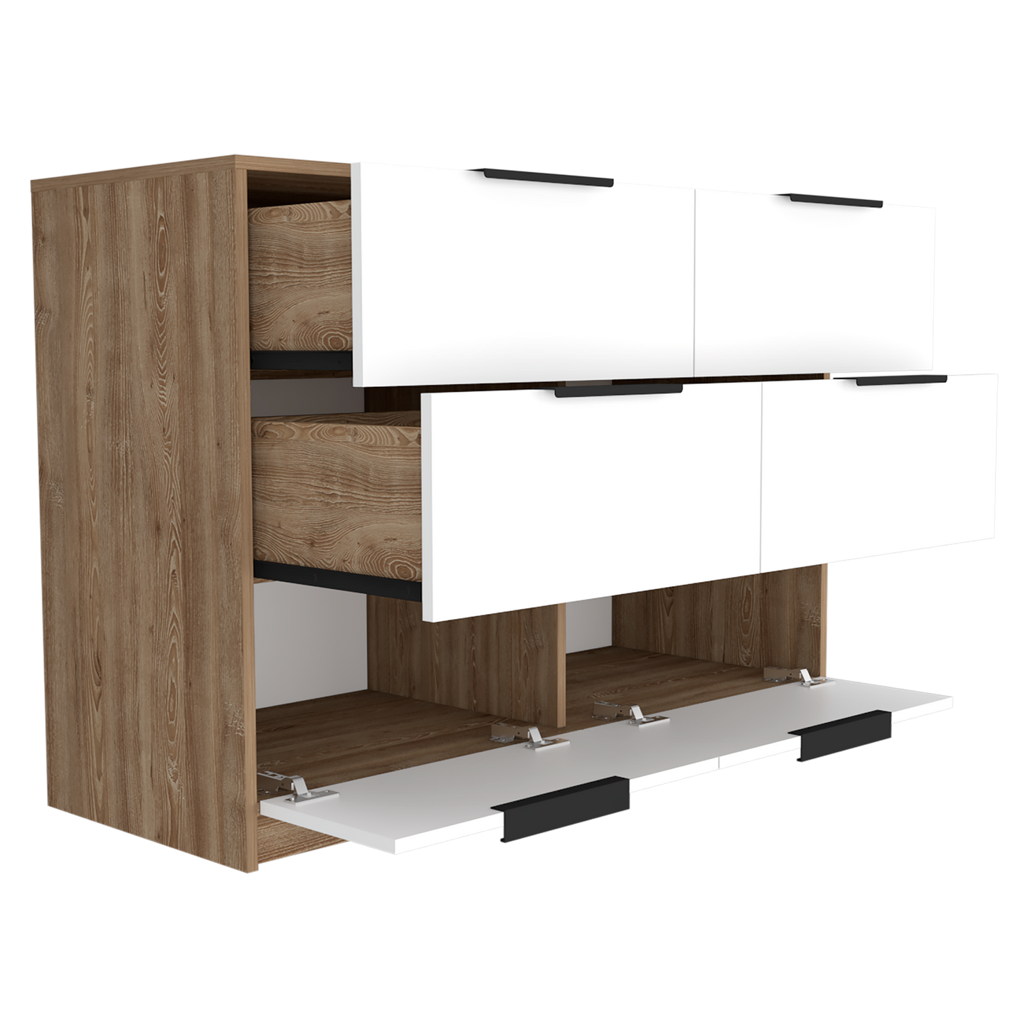 COMODA KASSIO 4 CAJONES 2 PUERTAS ABATIBLES - CAFÉ CLARO / BLANCO