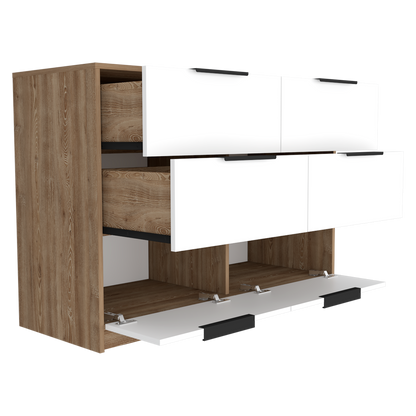 COMODA KASSIO 4 CAJONES 2 PUERTAS ABATIBLES - CAFÉ CLARO / BLANCO