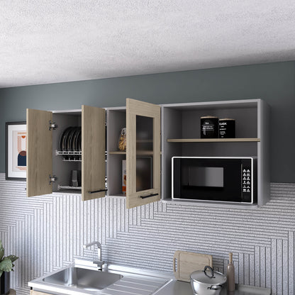 Mueble Mural Con Capacidad Para Microondas Tres Puertas, FM Furniture 003G Gris