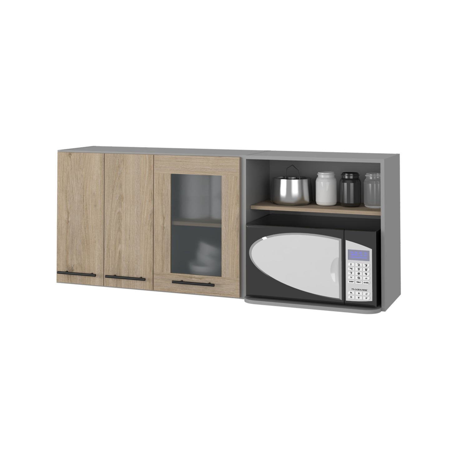Mueble Mural Con Capacidad Para Microondas Tres Puertas, FM Furniture 003G Gris