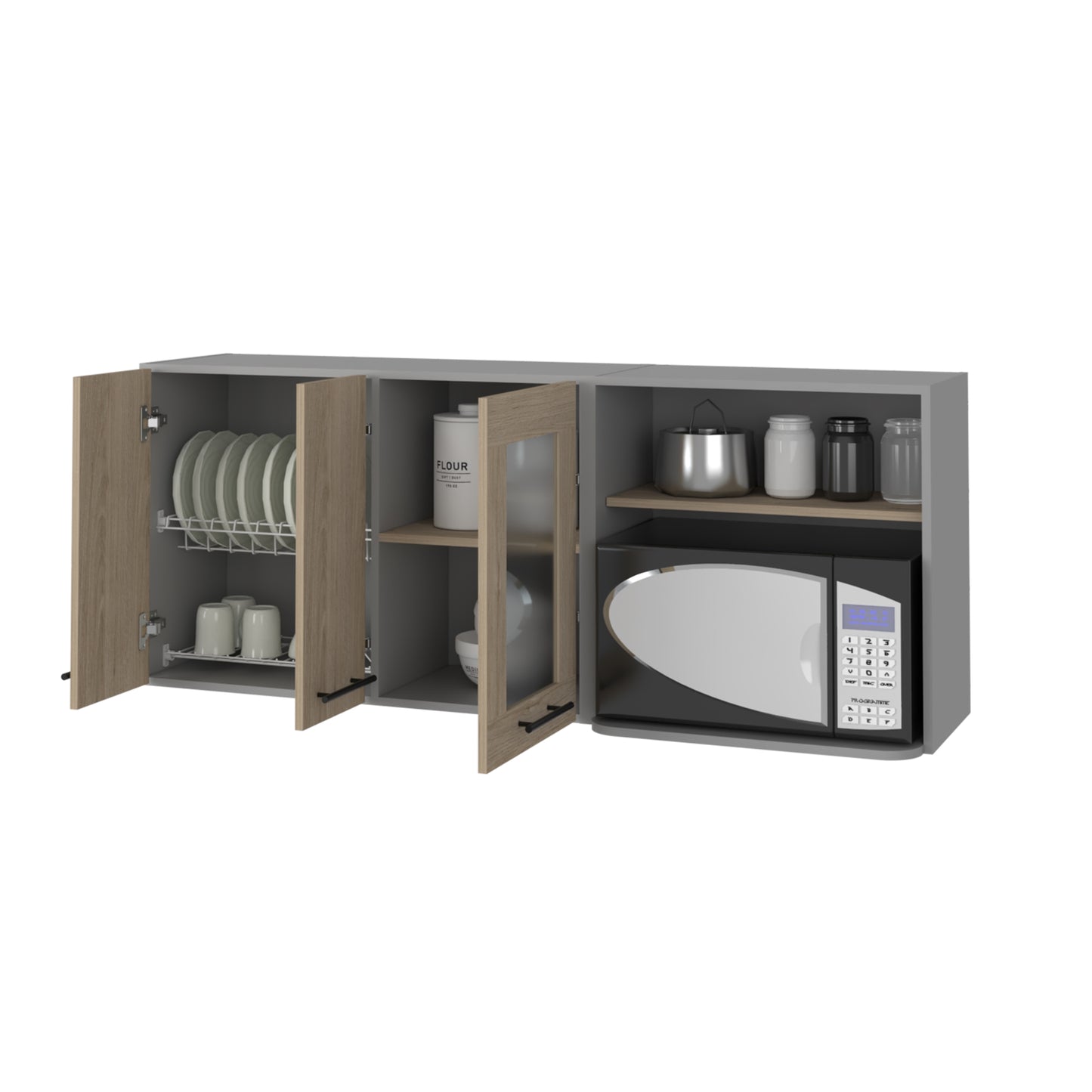 Mueble Mural Con Capacidad Para Microondas Tres Puertas, FM Furniture 003G Gris