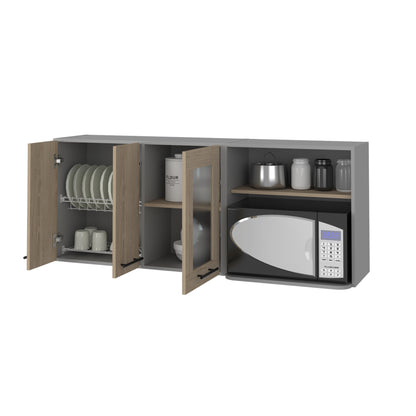 Mueble Mural Con Capacidad Para Microondas Tres Puertas, FM Furniture 003G Gris