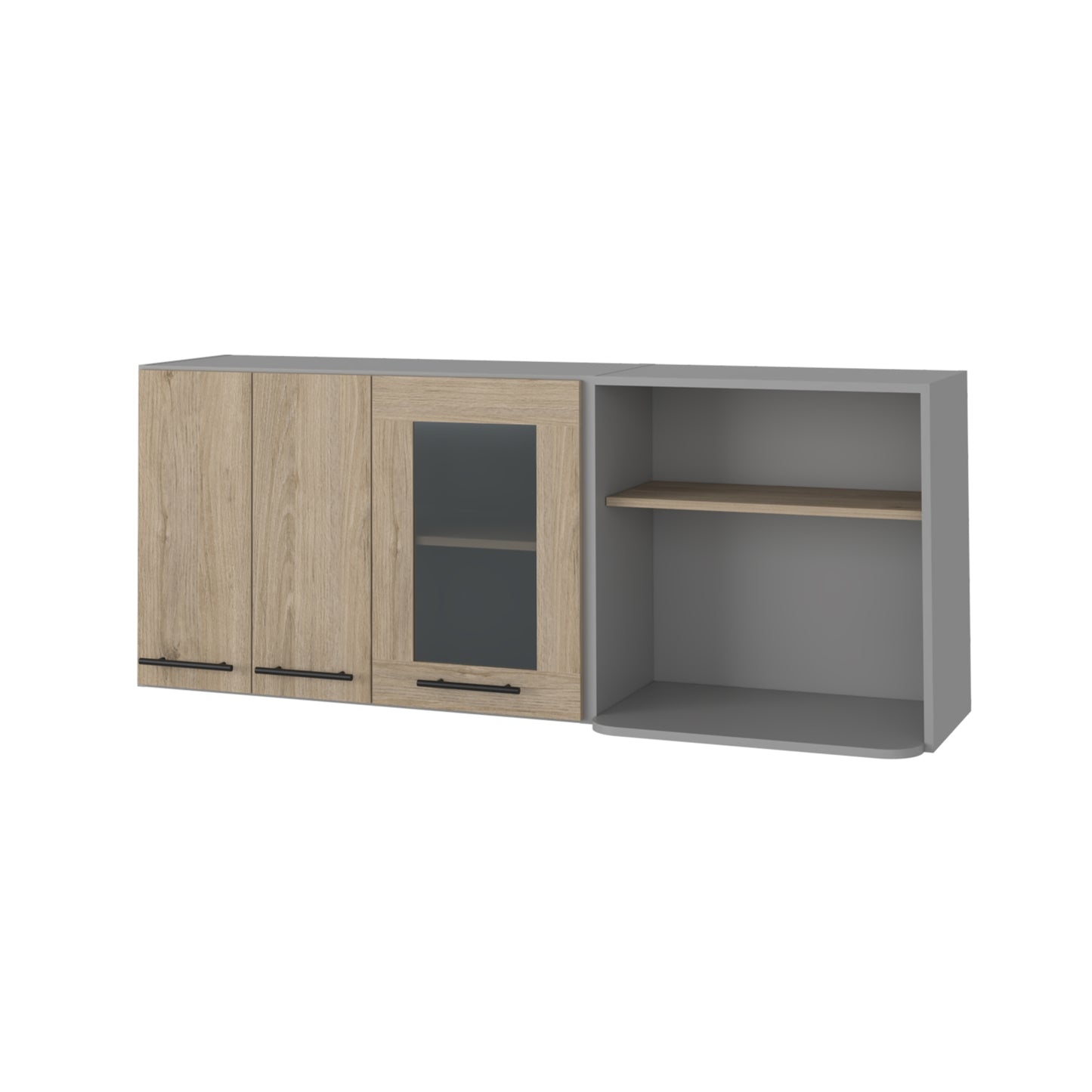 Mueble Mural Con Capacidad Para Microondas Tres Puertas, FM Furniture 003G Gris