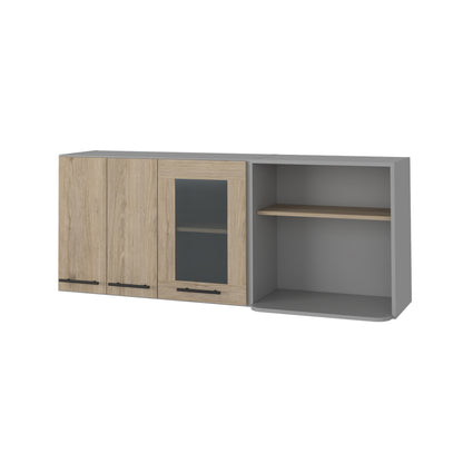 Mueble Mural Con Capacidad Para Microondas Tres Puertas, FM Furniture 003G Gris