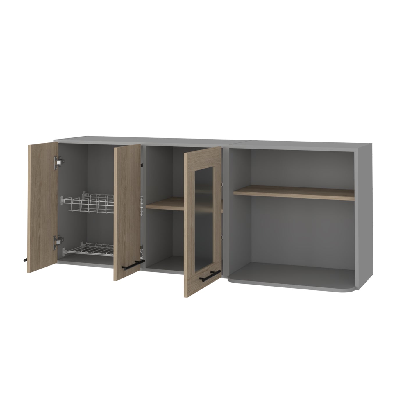 Mueble Mural Con Capacidad Para Microondas Tres Puertas, FM Furniture 003G Gris