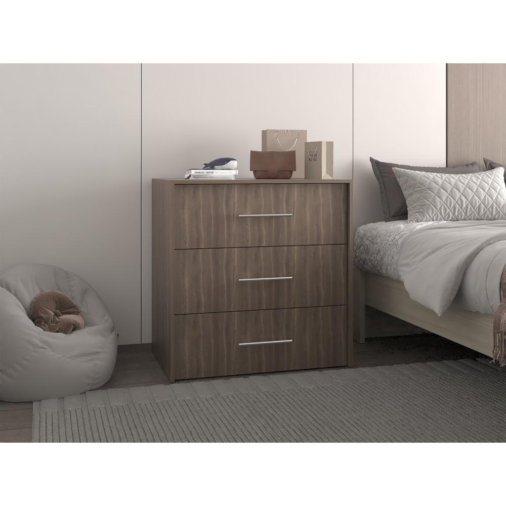 Comoda Bigaf, Milan y Wengue, con tres cajones deslizable para guardar objetos personales