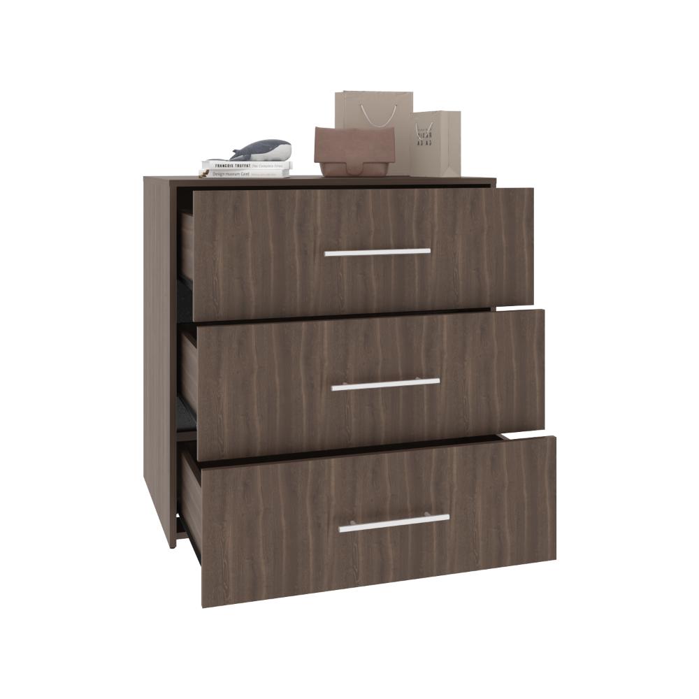 Comoda Bigaf, Milan y Wengue, con tres cajones deslizable para guardar objetos personales