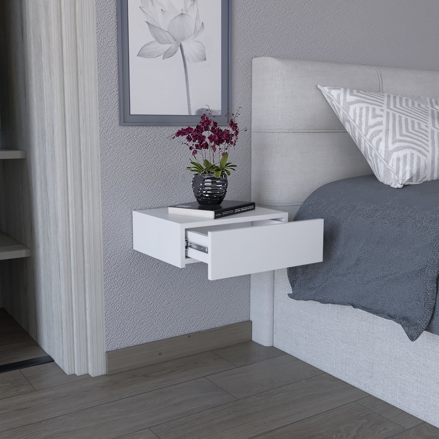 Velador Milano Flotante Un Cajón, Blanco