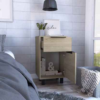 Velador Kaia Un Cajón Una Puerta,  Rovere y Blanco